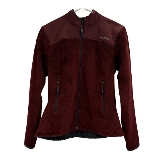 Arc'teryx Jacket Womens Medium Burgundy Fleece‎ Full Zip Outdoors Made In Canada - Picture 1 of 7